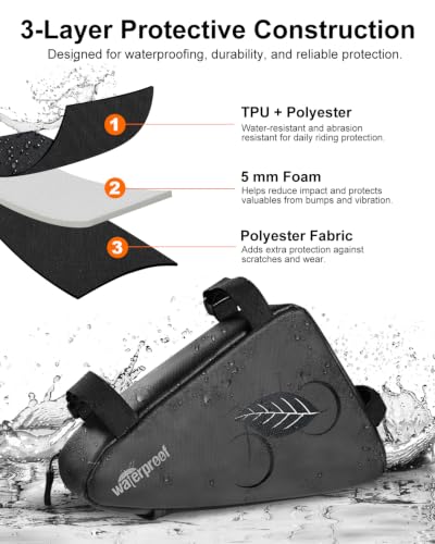 NDakter Bike Bag, Bicycle Frame Storage Bag, Water-Resistant Bike Triangle Pouch, Cycling Accessories Pack for Road Mountain Commute Bikes