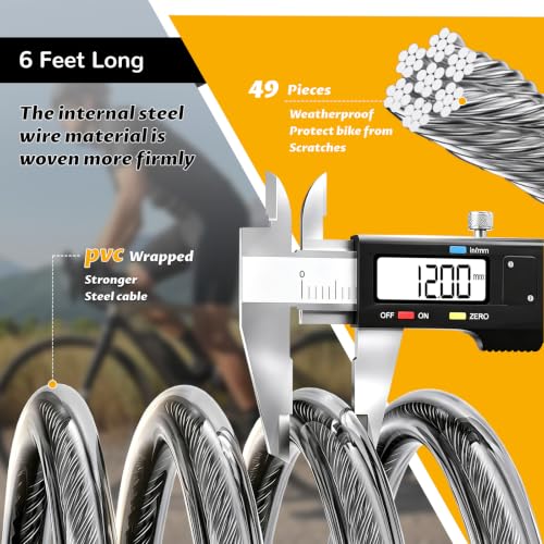 Bike Cable Lock 6FT Long, 4 Digit Resettable Combination Lock, Heavy Duty Steel Cable with Waterproof Vinyl Coating Anti Theft Security Lock for Road Bike E-Bike Scooter Fence Gate Toolbox