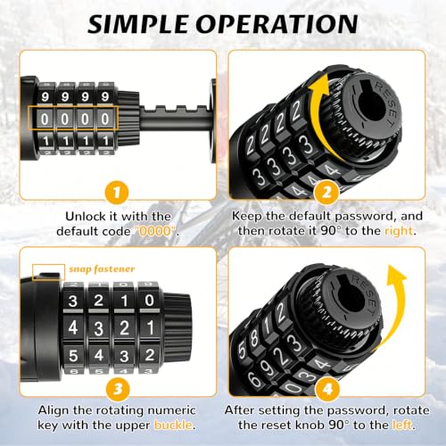 Bike Cable Lock 6FT Long, 4 Digit Resettable Combination Lock, Heavy Duty Steel Cable with Waterproof Vinyl Coating Anti Theft Security Lock for Road Bike E-Bike Scooter Fence Gate Toolbox