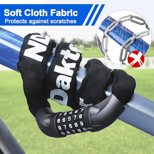 NDakter Bike Lock, 5 Digit Combination Heavy Duty Anti Theft Bicycle Chain Lock, 2.62/3.2/4.27/5/6Ft Long, High Security Resettable, Suitable for Bike, Scooter, Door, Gate, Fence-4/6mm Thick