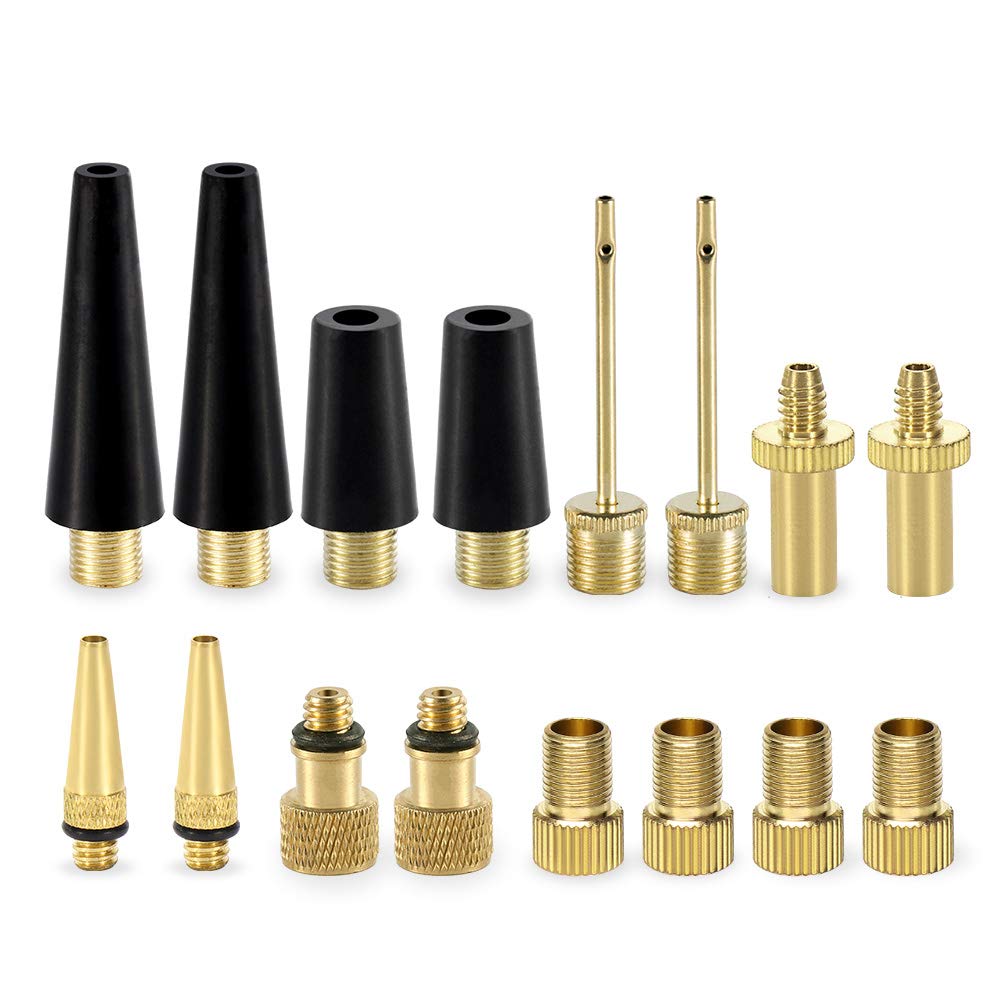 YASI 16-Piece Brass Bike Valve Adapter & Inflation Kit