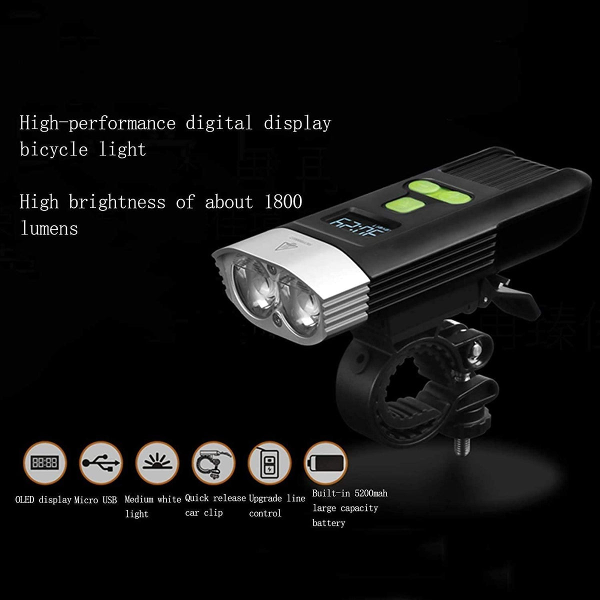Bicycle Lights USB Rechargeable, Bicycle Front Headlight,5 Light Modes,Waterproof,LED Digital Display Bike Light for All Bicycles