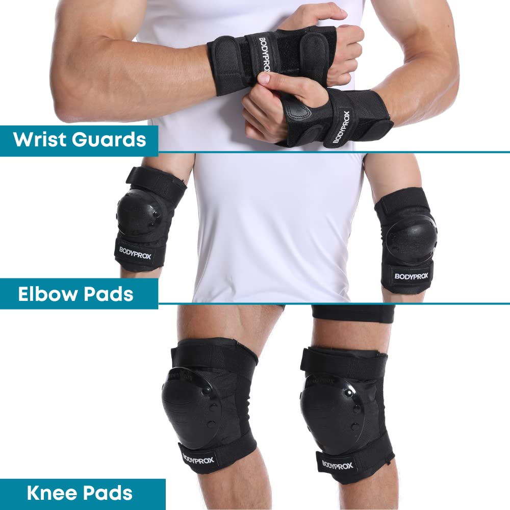 BODYPROX Knee Pads Elbow Pads Wrist Guards Set for Inline Skating, Skateboarding, Roller Derby and BMX Ride.