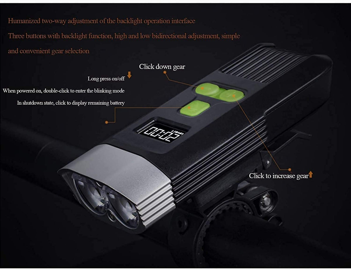 Bicycle Lights USB Rechargeable, Bicycle Front Headlight,5 Light Modes,Waterproof,LED Digital Display Bike Light for All Bicycles