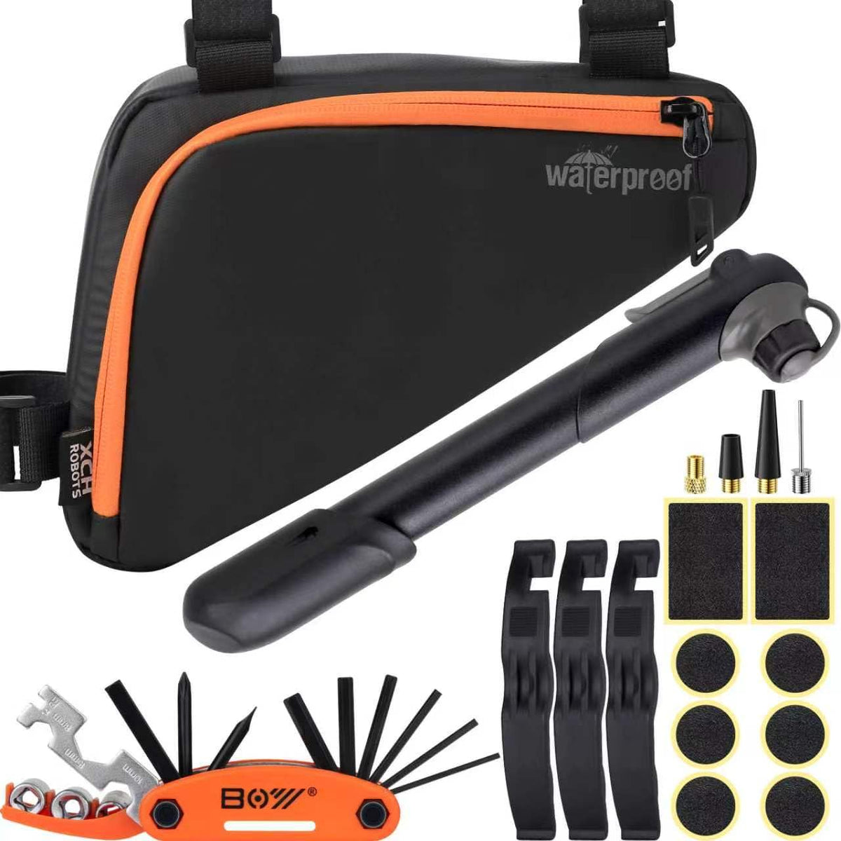 Bicycle Repair Bag with Tire Pump, Portable Tool Kit for Camping Travel