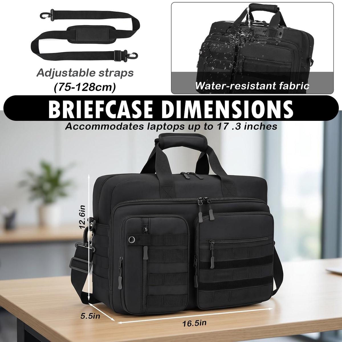 Tactical Laptop Bag for Men, 17.3 In Military Messenger Briefcase Backpack