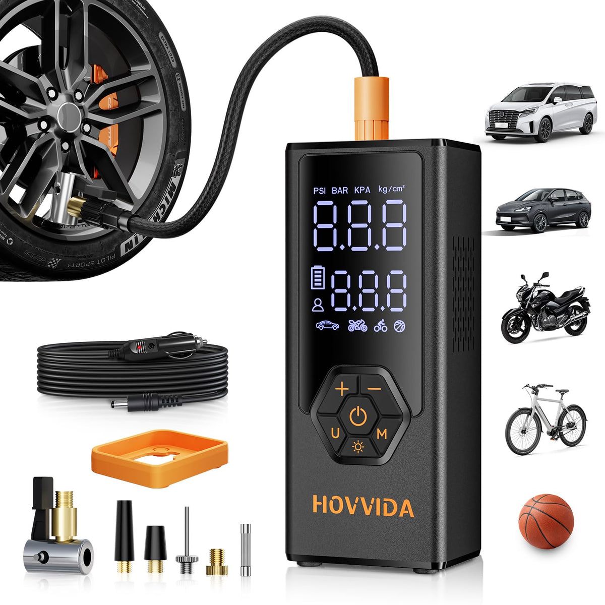 HOVVIDA 150 PSI Portable Tire Inflator with Digital Gauge
