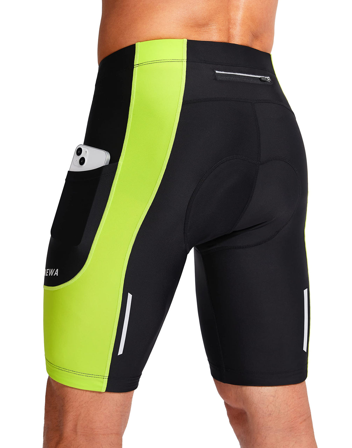 Bikewa Men's Bike Shorts 3D Padded Cycling Road Biking Mountain Riding Biker Bicycle UPF 50+ Cycle Shorts Zipper Pockets