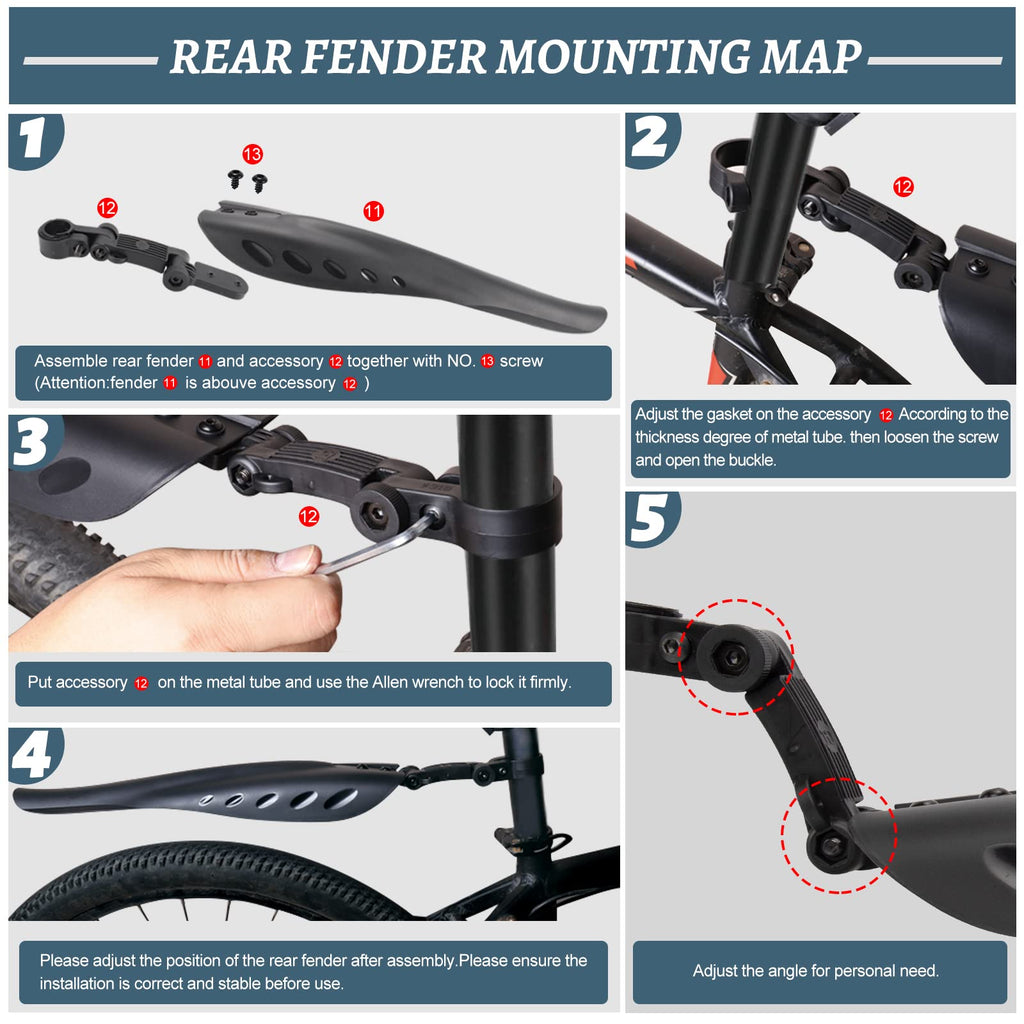 Adjustable Front & Rear Bike Fender Set with Reflective Tape