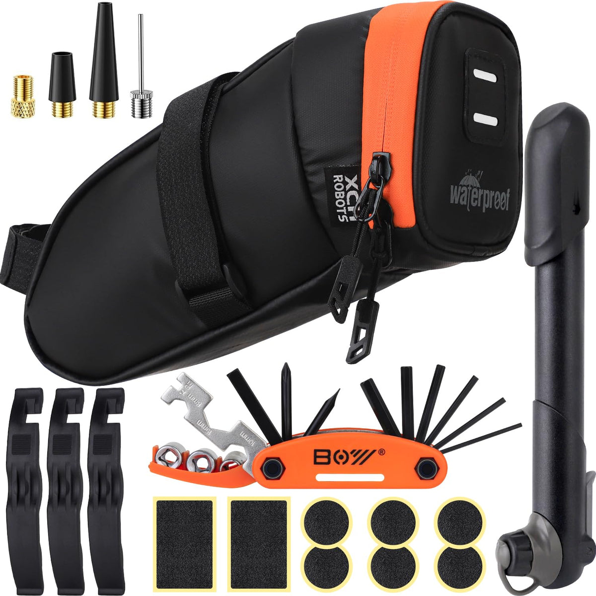 Bicycle Repair Bag with Tire Pump, Portable Tool Kit for Camping Travel