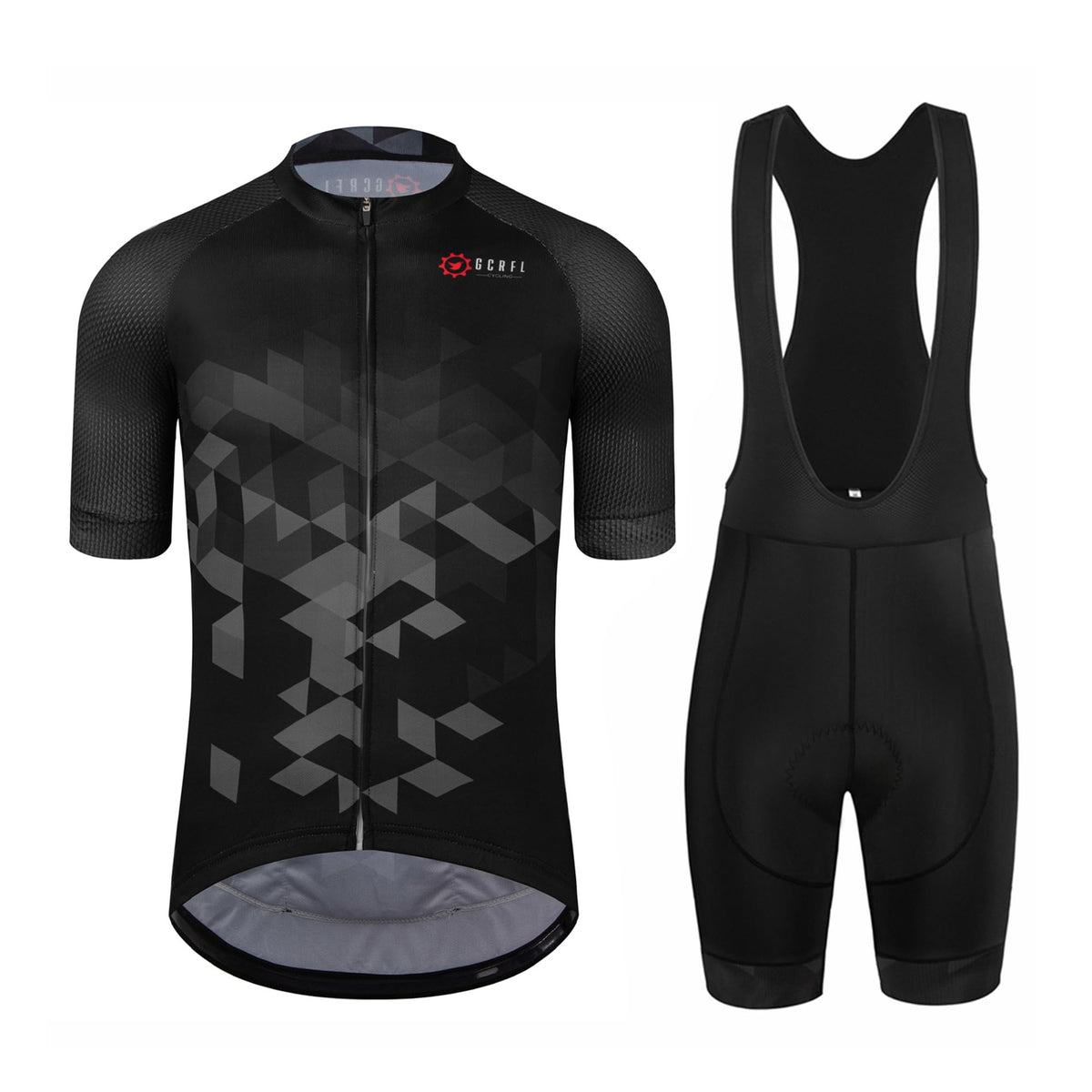 GCRFL Men's Cycling Jersey Set Road Bike Shorts Sleeves Jersey Zipper Pokcet Bib Shorts with Padded, Cycling Clothing kit Men