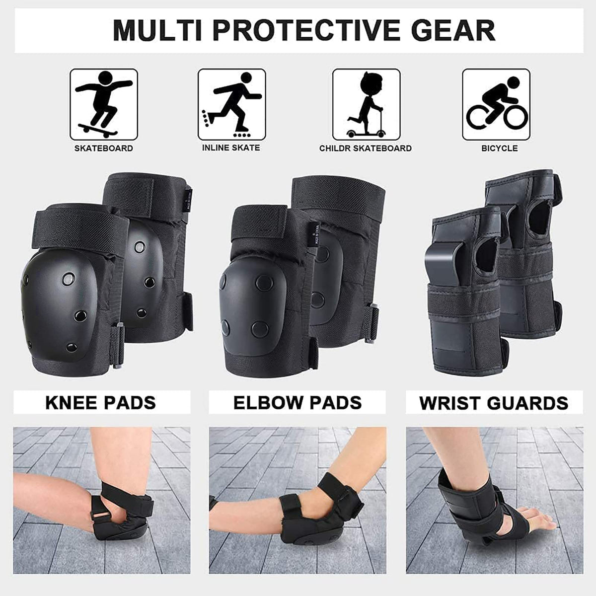 Banzk Adult Knee Pads Elbow Pads Wrist Guards for Adult Kids 6 in 1 Protective Gear Set for Skateboarding Biking Roller Skating Cycling Outdoor Sports