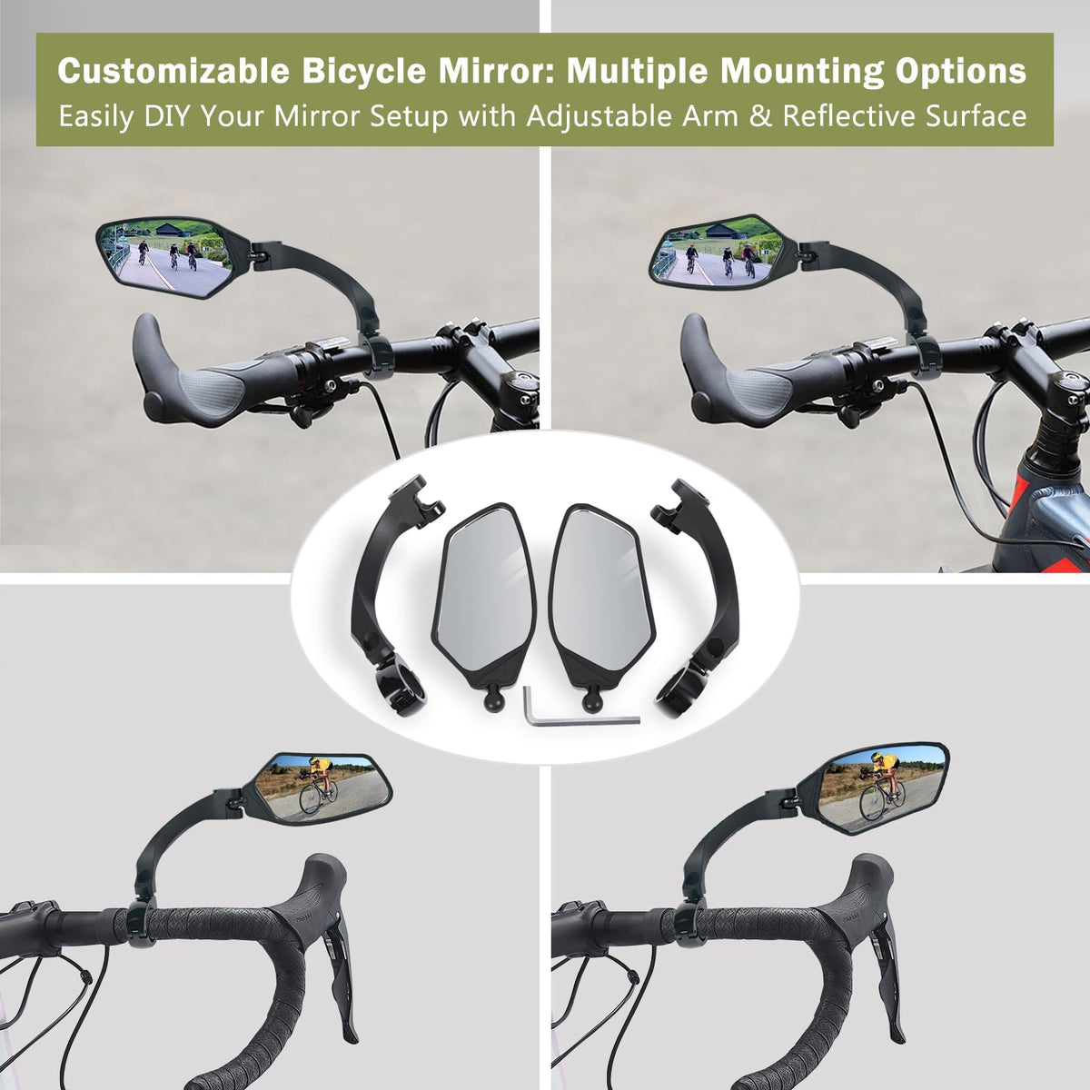 TXZSXS 360° Adjustable HD Convex Handlebar Bike Mirrors Pair