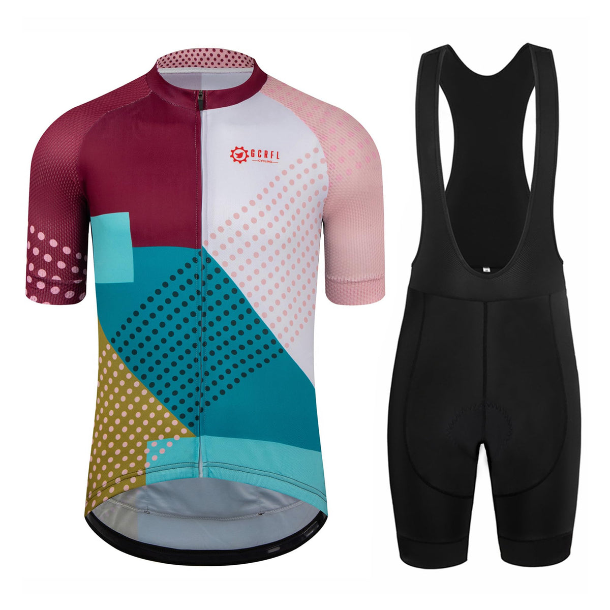GCRFL Men's Cycling Jersey Set Road Bike Shorts Sleeves Jersey Zipper Pokcet Bib Shorts with Padded, Cycling Clothing kit Men