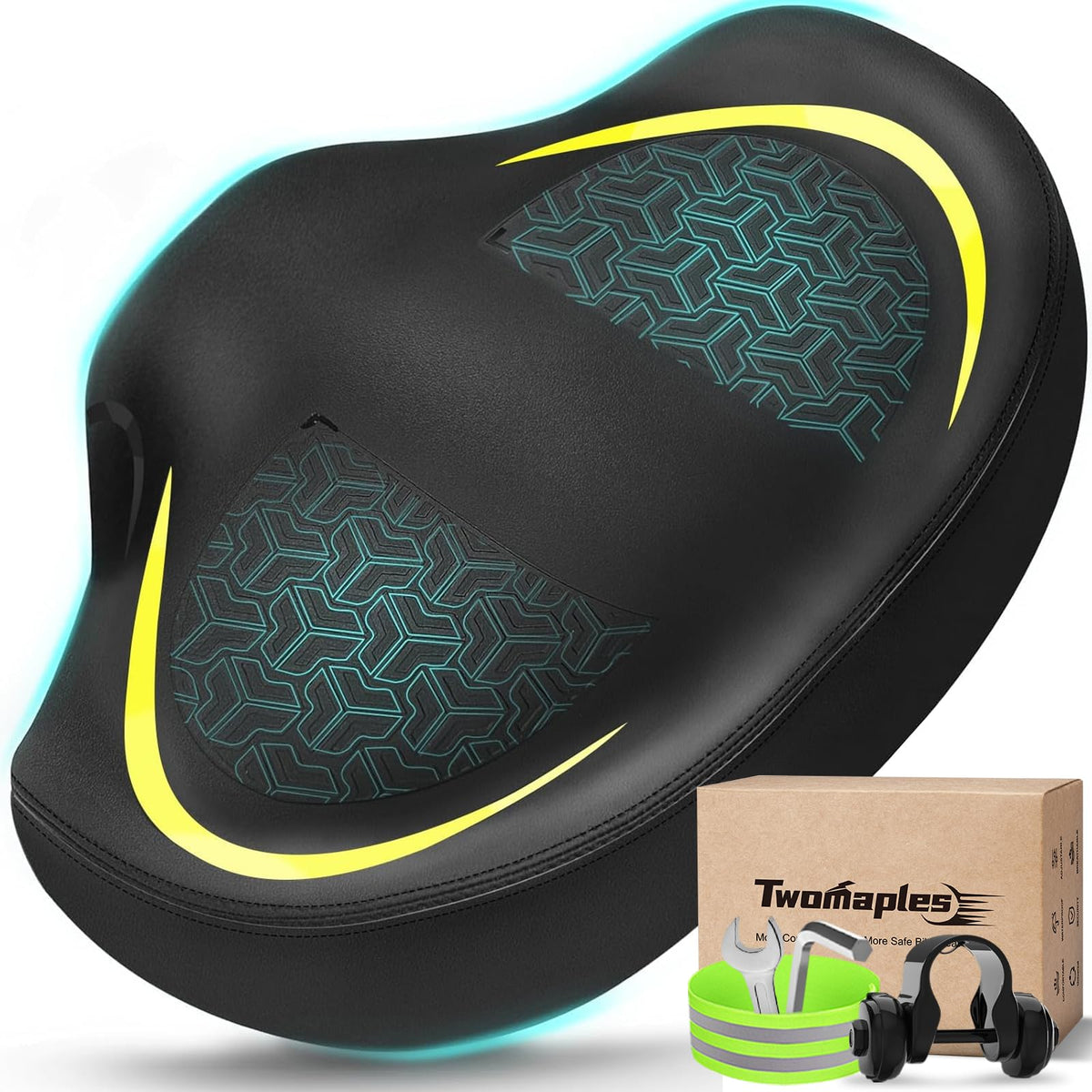 Extra Wide Noseless Padded Bike Seat for Exercise & E-Bikes