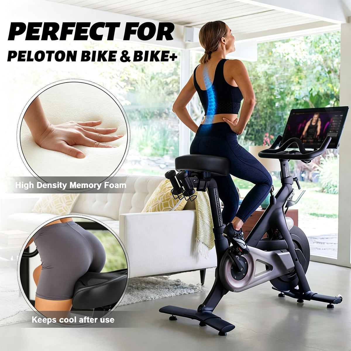 Extra Wide Noseless Padded Bike Seat for Exercise & E-Bikes