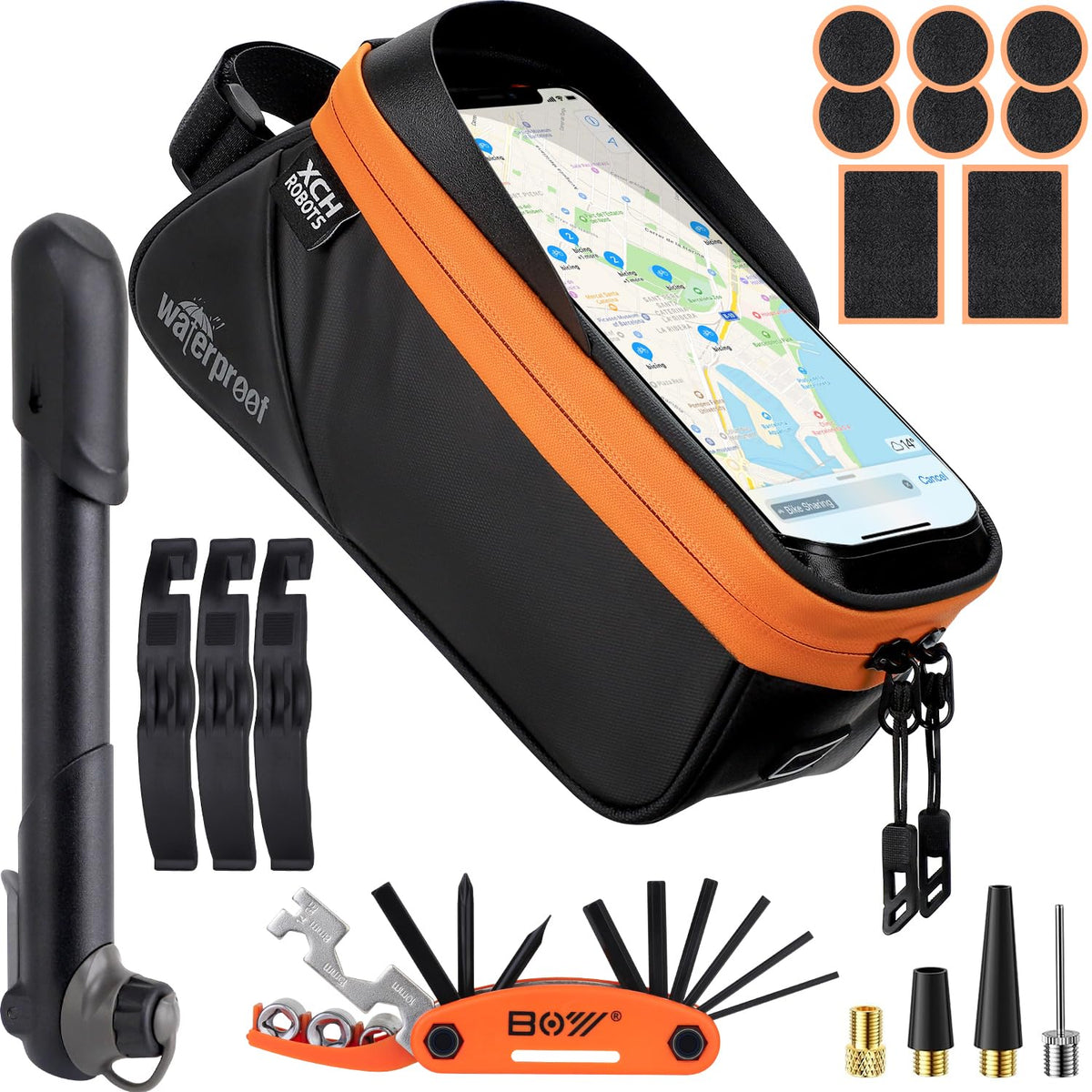 Bicycle Repair Bag with Tire Pump, Portable Tool Kit for Camping Travel