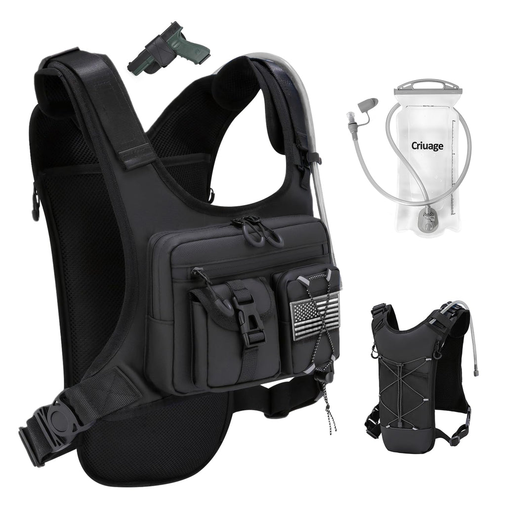 Criuage USA Patent Running Hydration Vest Backpack, Lightweight Chest Pack with 2.0L Water Bladder Bag Daypack for Hiking Running Cycling Race Marathon for Women Men