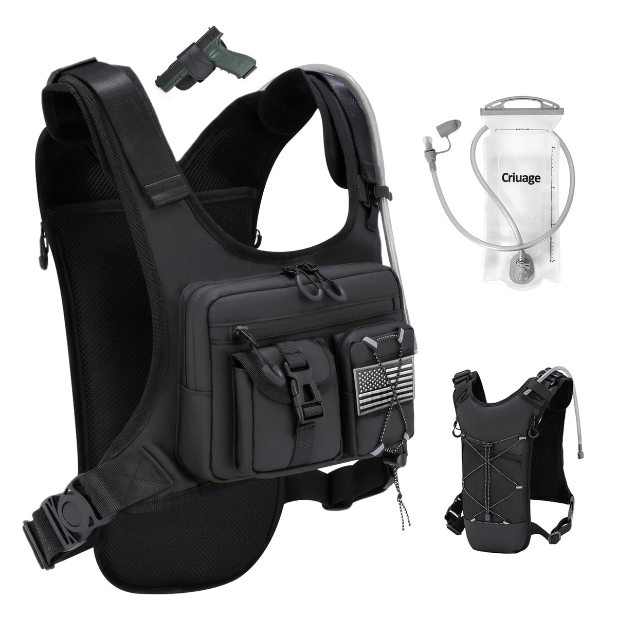 Criuage USA Patent Running Hydration Vest Backpack, Lightweight Chest Pack with 2.0L Water Bladder Bag Daypack for Hiking Running Cycling Race Marathon for Women Men