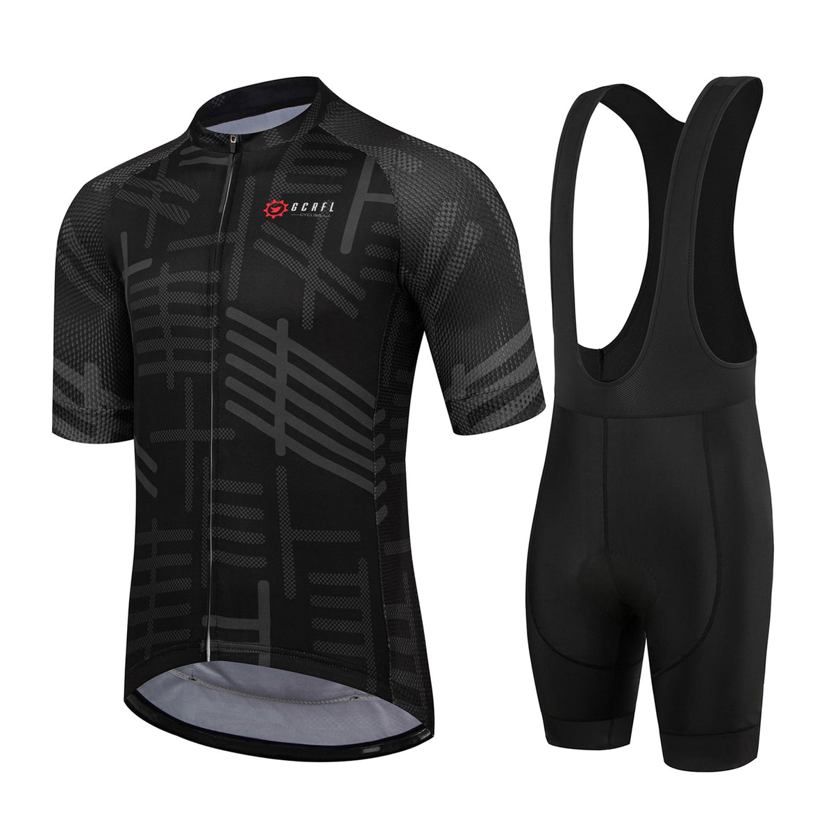 GCRFL Men's Cycling Jersey Set Road Bike Shorts Sleeves Jersey Zipper Pokcet Bib Shorts with Padded, Cycling Clothing kit Men