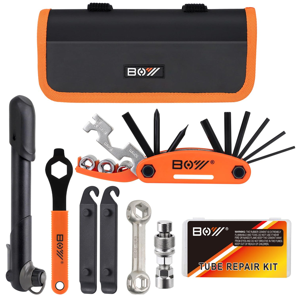 Bicycle Repair Bag with Tire Pump, Portable Tool Kit for Camping Travel