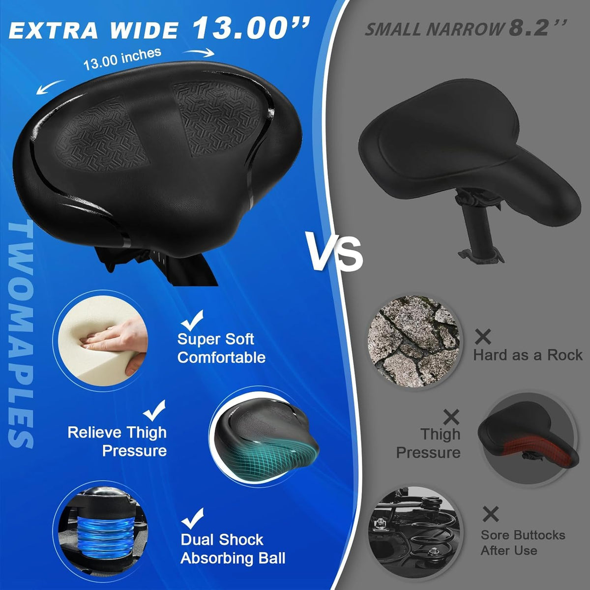 Extra Wide Noseless Padded Bike Seat for Exercise & E-Bikes