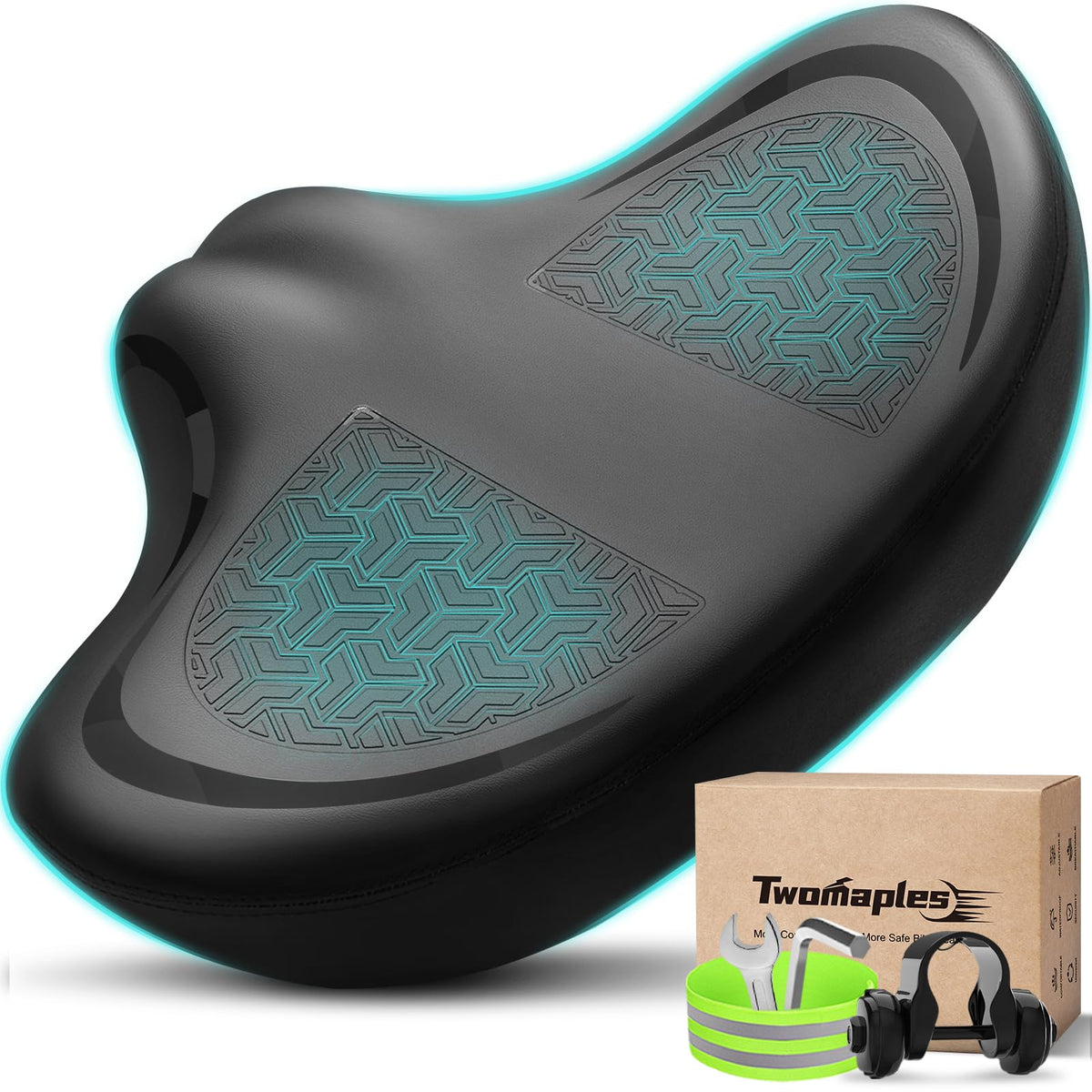 Extra Wide Noseless Padded Bike Seat for Exercise & E-Bikes