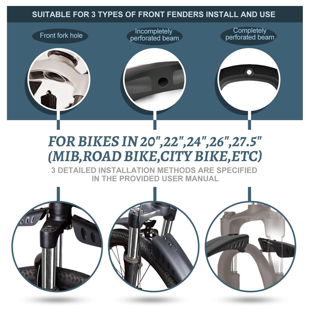 Adjustable Front & Rear Bike Fender Set with Reflective Tape