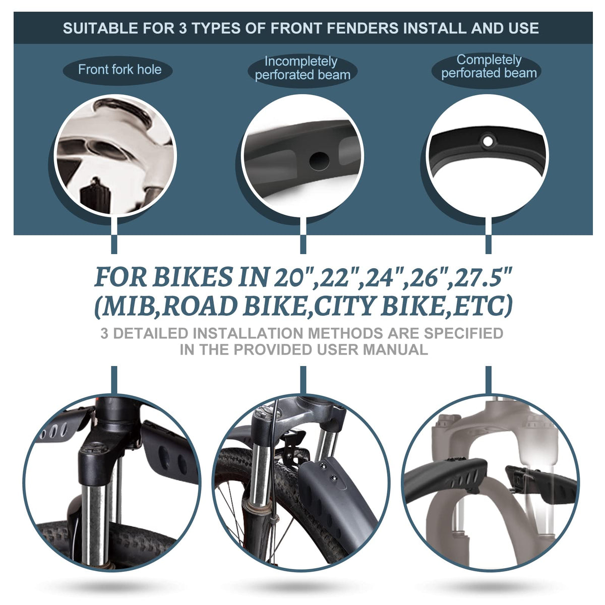 Adjustable Front & Rear Bike Fender Set with Reflective Tape