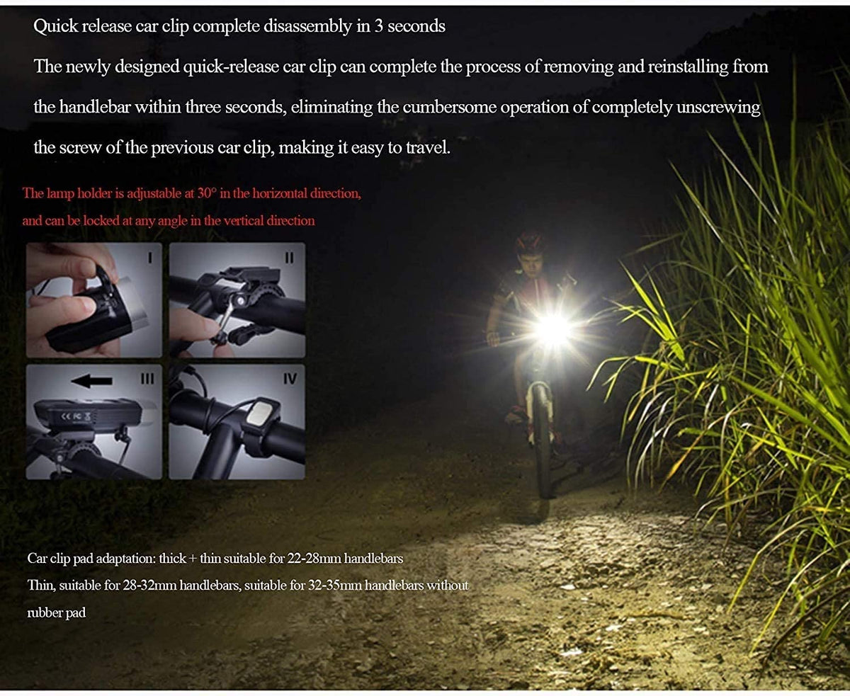 Bicycle Lights USB Rechargeable, Bicycle Front Headlight,5 Light Modes,Waterproof,LED Digital Display Bike Light for All Bicycles