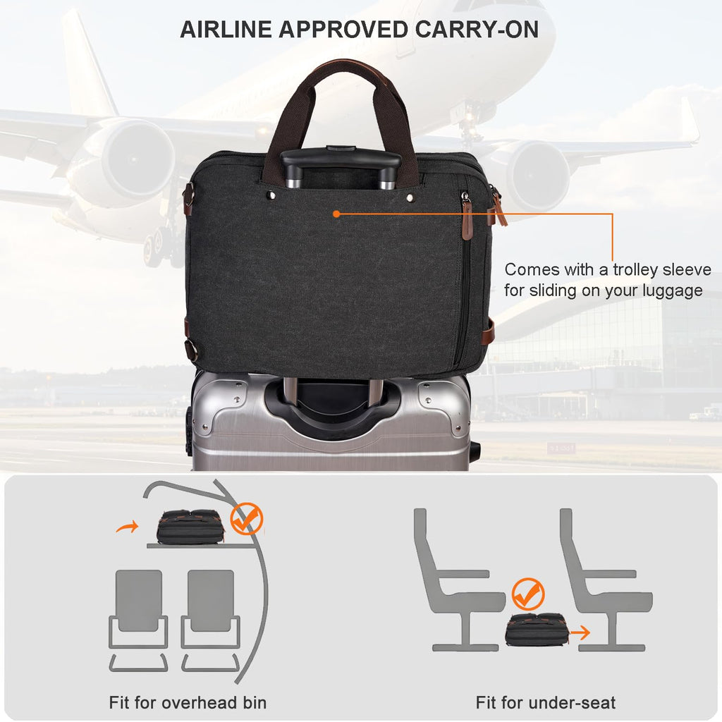 3 In 1 Laptop Bag for Men, Convertible Messenger Bag Canvas Computer Briefcase,Laptop Shoulder Bag for Work Travel College