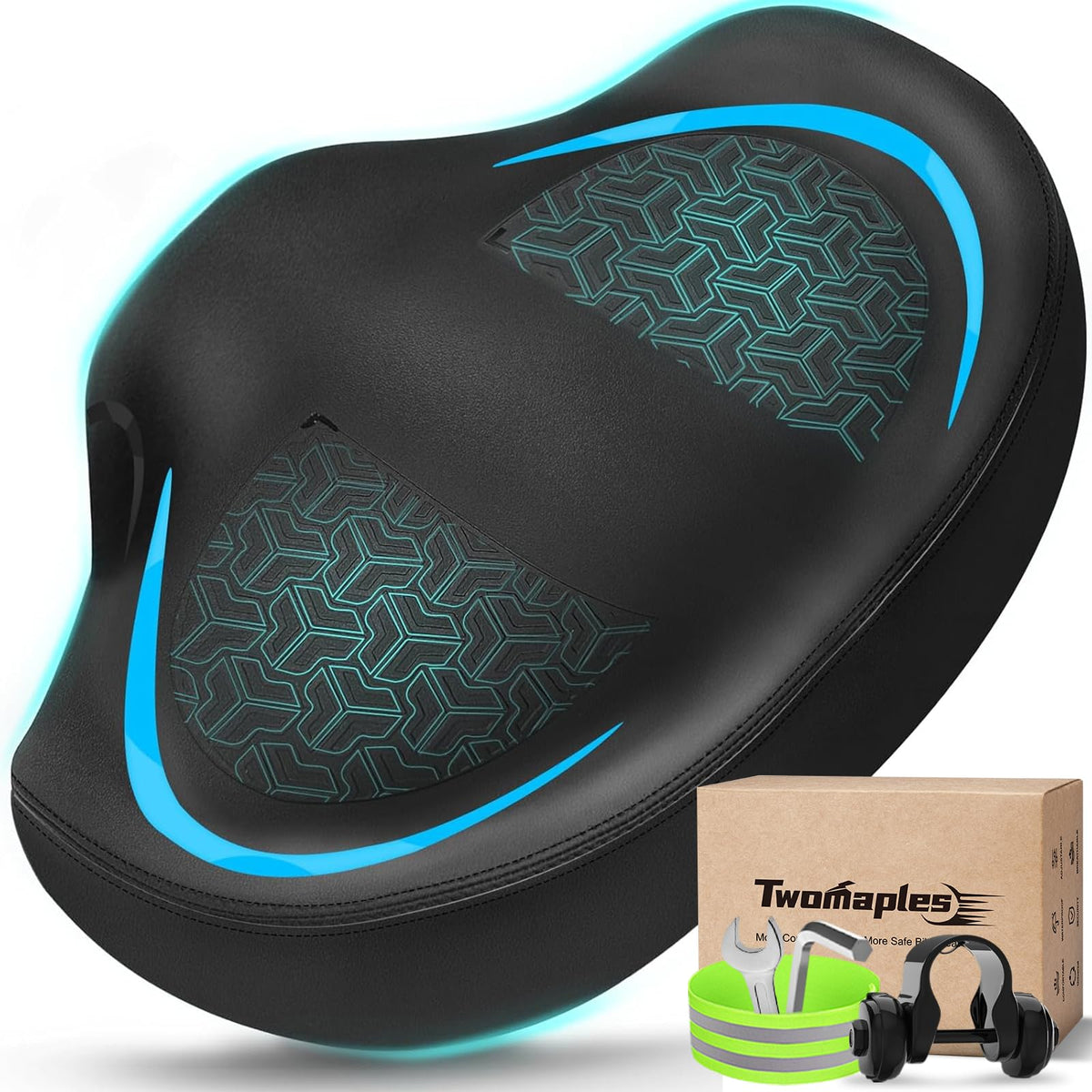 Extra Wide Noseless Padded Bike Seat for Exercise & E-Bikes