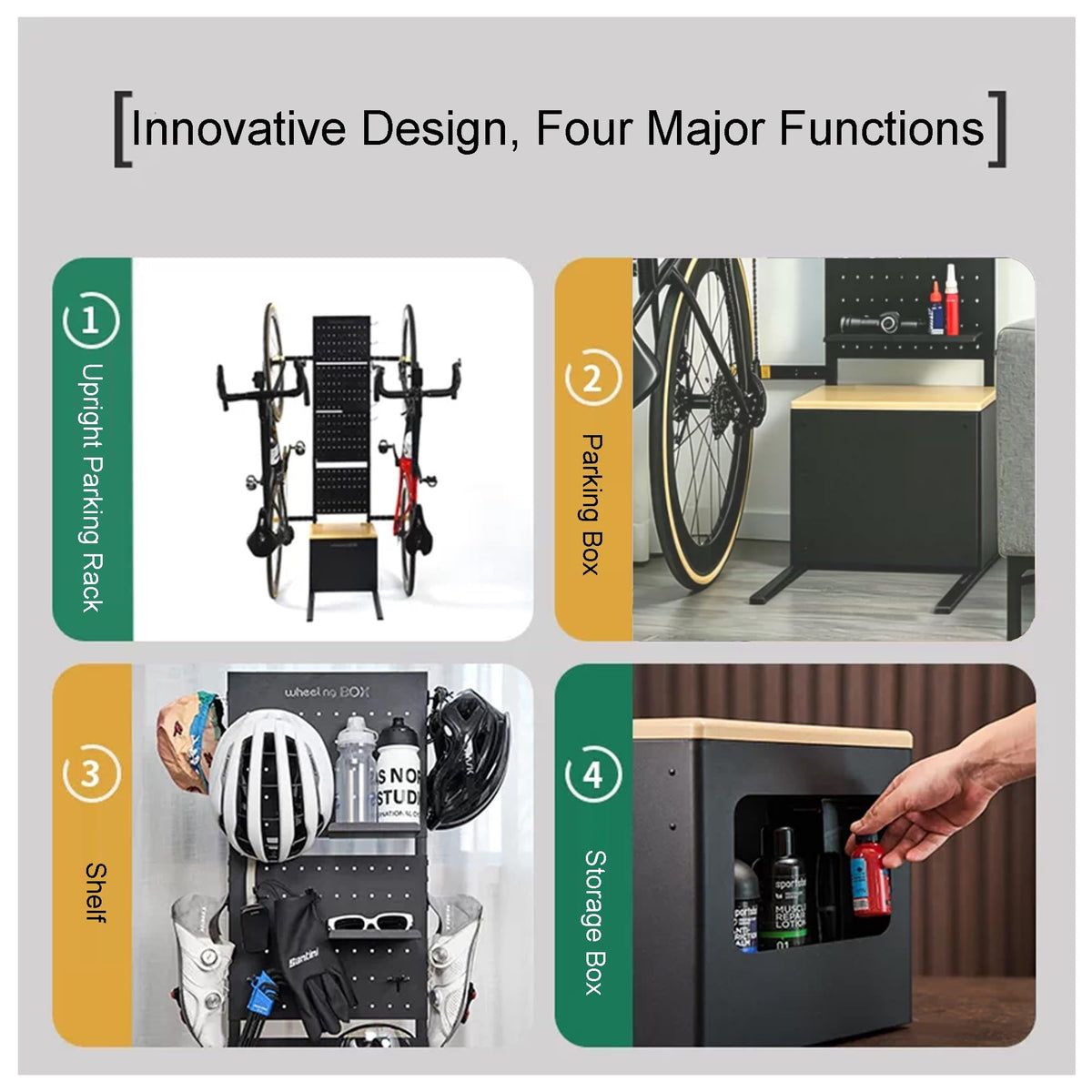 4-in-1 Space-Saving Indoor Upright Bicycle Storage Rack