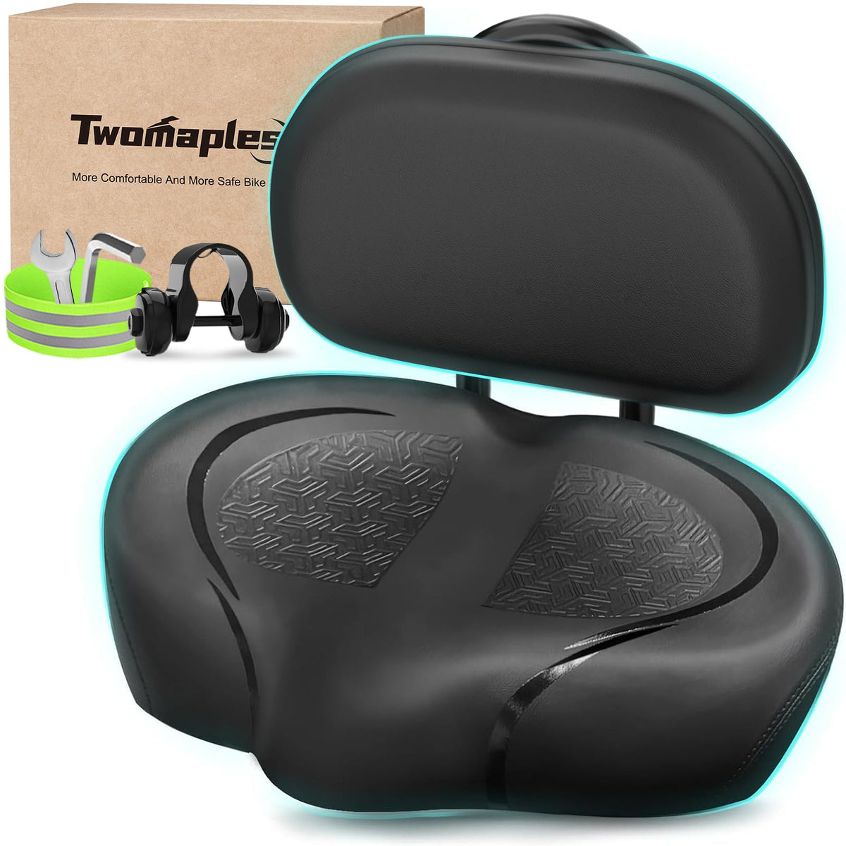 Extra Wide Noseless Padded Bike Seat for Exercise & E-Bikes