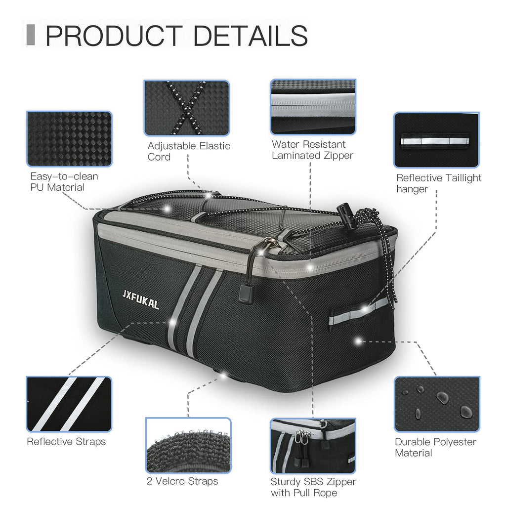 JXFUKAL Rear Bike Rack Bag with Rain Cover, 7L/9L/10L/12L Ebike Bag
