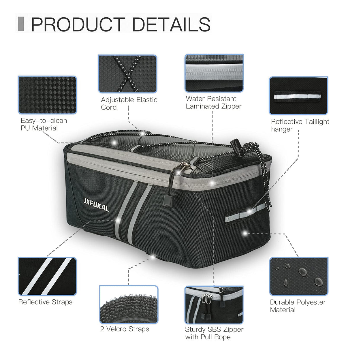 JXFUKAL Rear Bike Rack Bag with Rain Cover, 7L/9L/10L/12L Ebike Bag