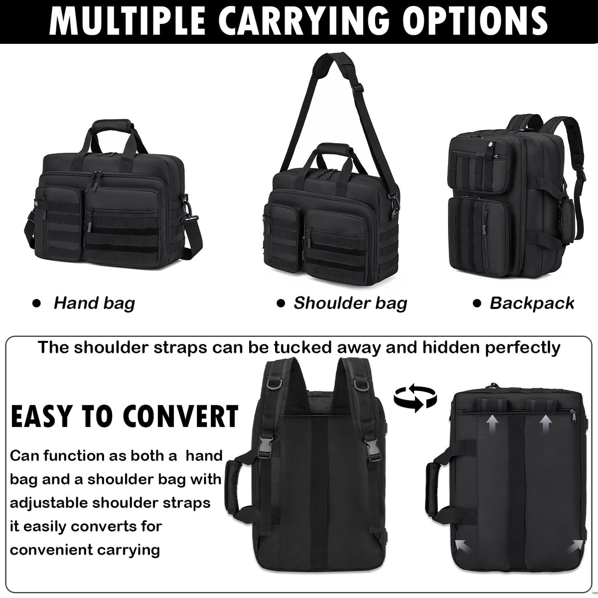 Tactical Laptop Bag for Men, 17.3 In Military Messenger Briefcase Backpack