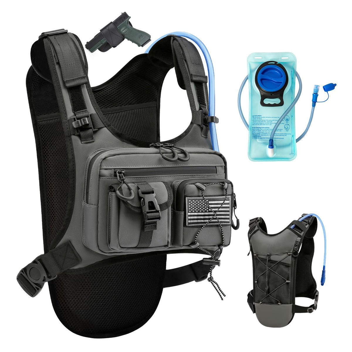 Criuage USA Patent Running Hydration Vest Backpack, Lightweight Chest Pack with 2.0L Water Bladder Bag Daypack for Hiking Running Cycling Race Marathon for Women Men