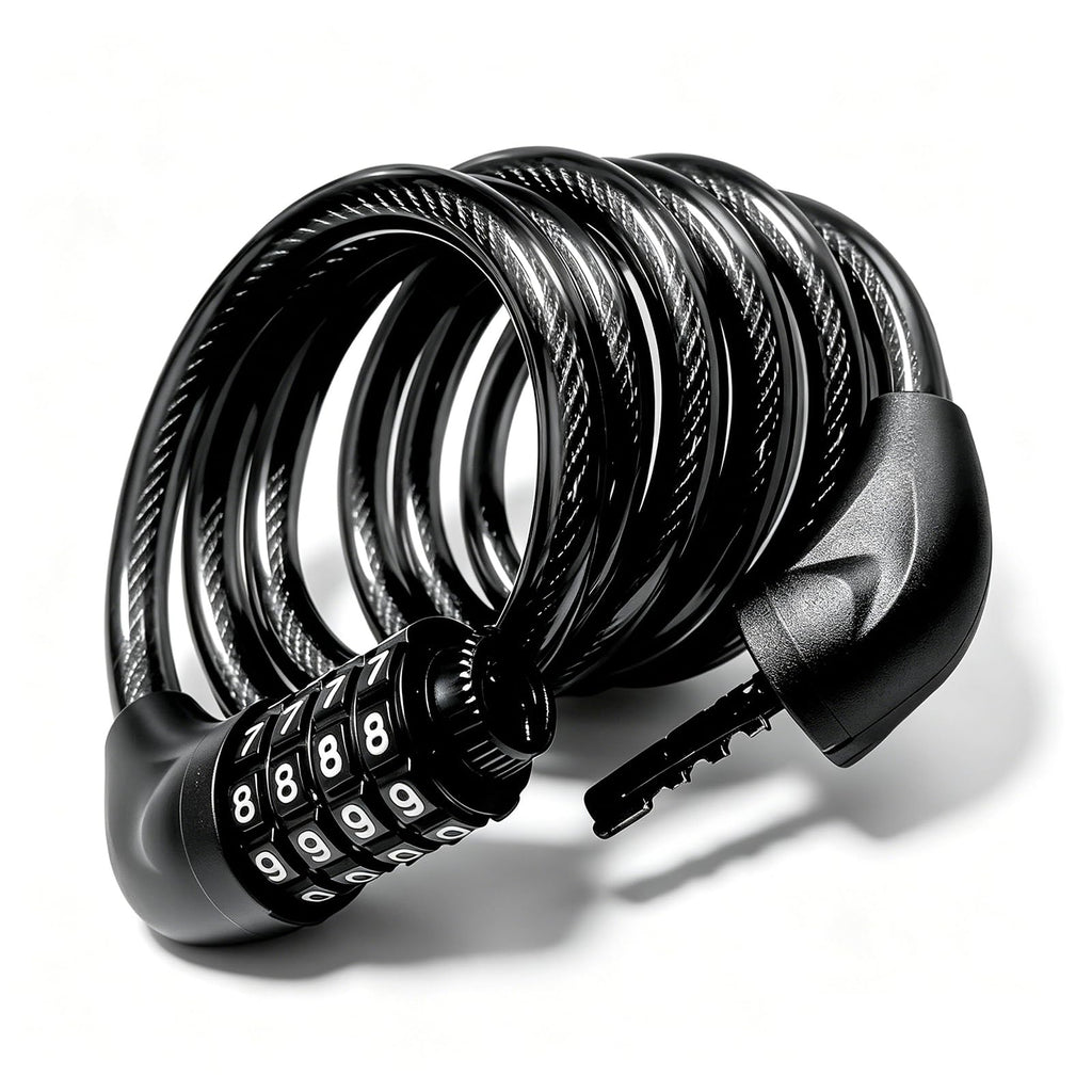 Bike Cable Lock 6FT Long, 4 Digit Resettable Combination Lock, Heavy Duty Steel Cable with Waterproof Vinyl Coating Anti Theft Security Lock for Road Bike E-Bike Scooter Fence Gate Toolbox
