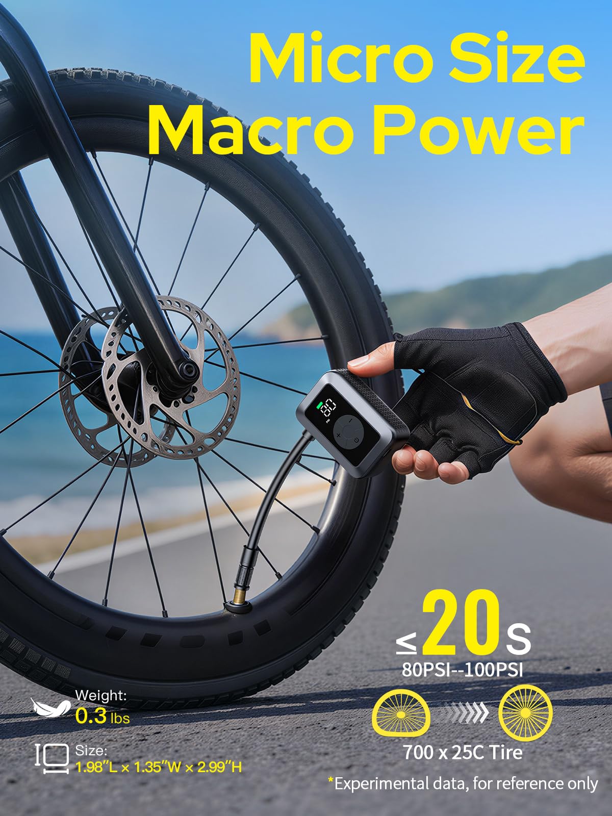 DSUY 120 PSI Mini Electric Bike Pump with Digital Gauge