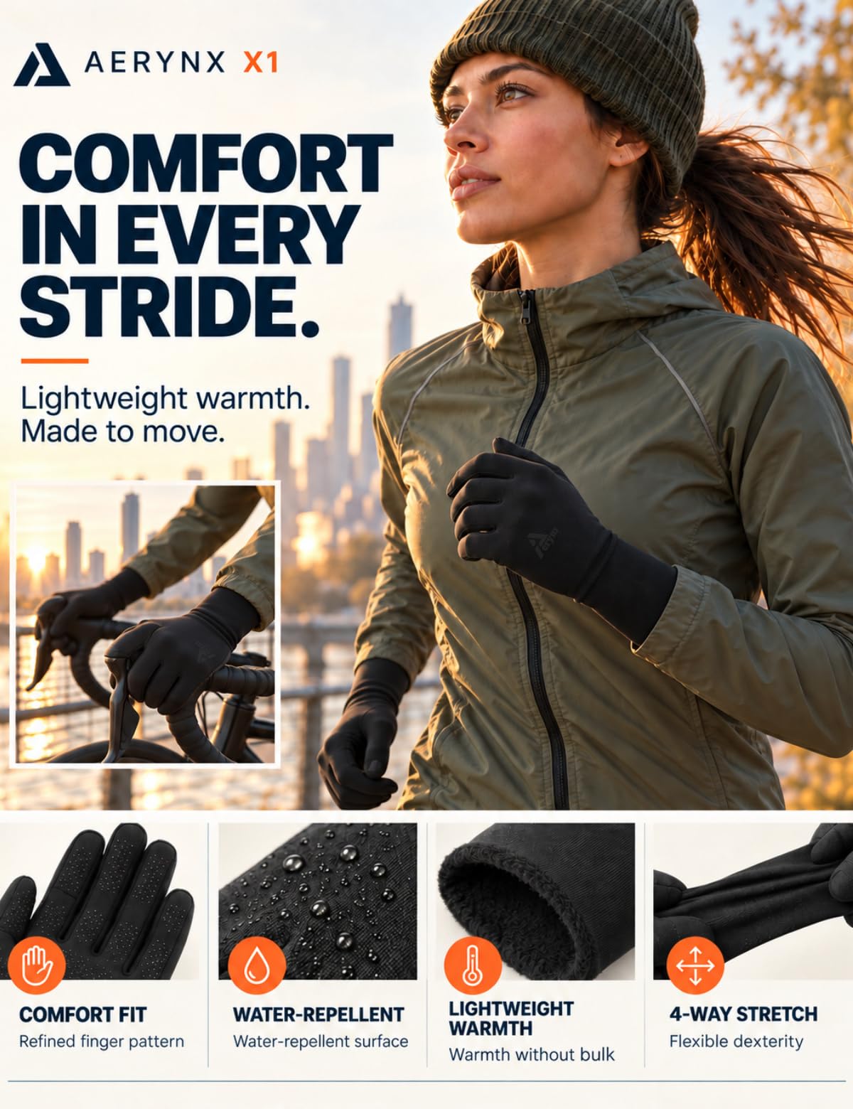 Aerynx Lightweight Winter Gloves for Men Women, Warm Running Touchscreen Fleece Lined Thermal Glove Liners for Cold Weather Driving, Cycling, Hiking, Walking