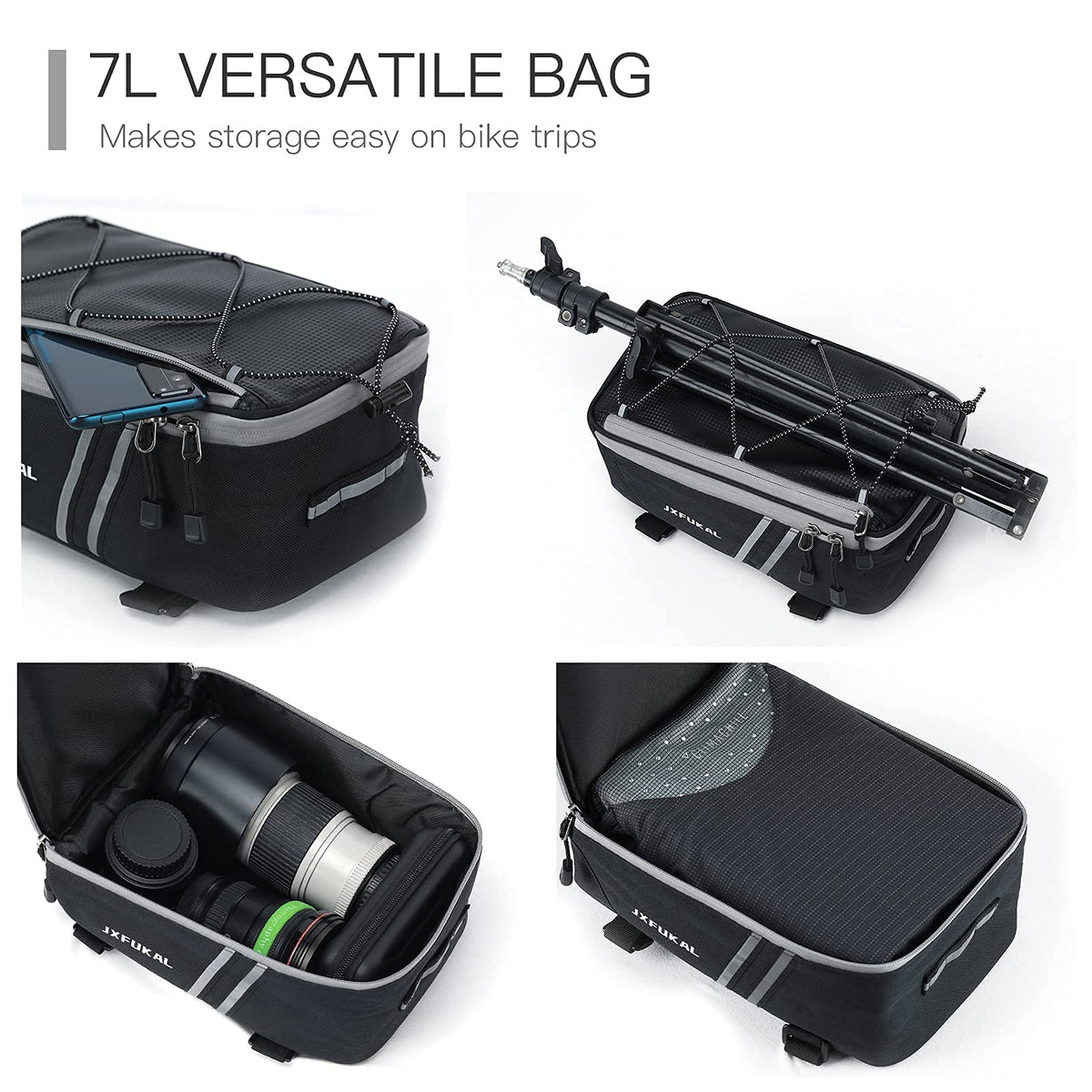 JXFUKAL Rear Bike Rack Bag with Rain Cover, 7L/9L/10L/12L Ebike Bag