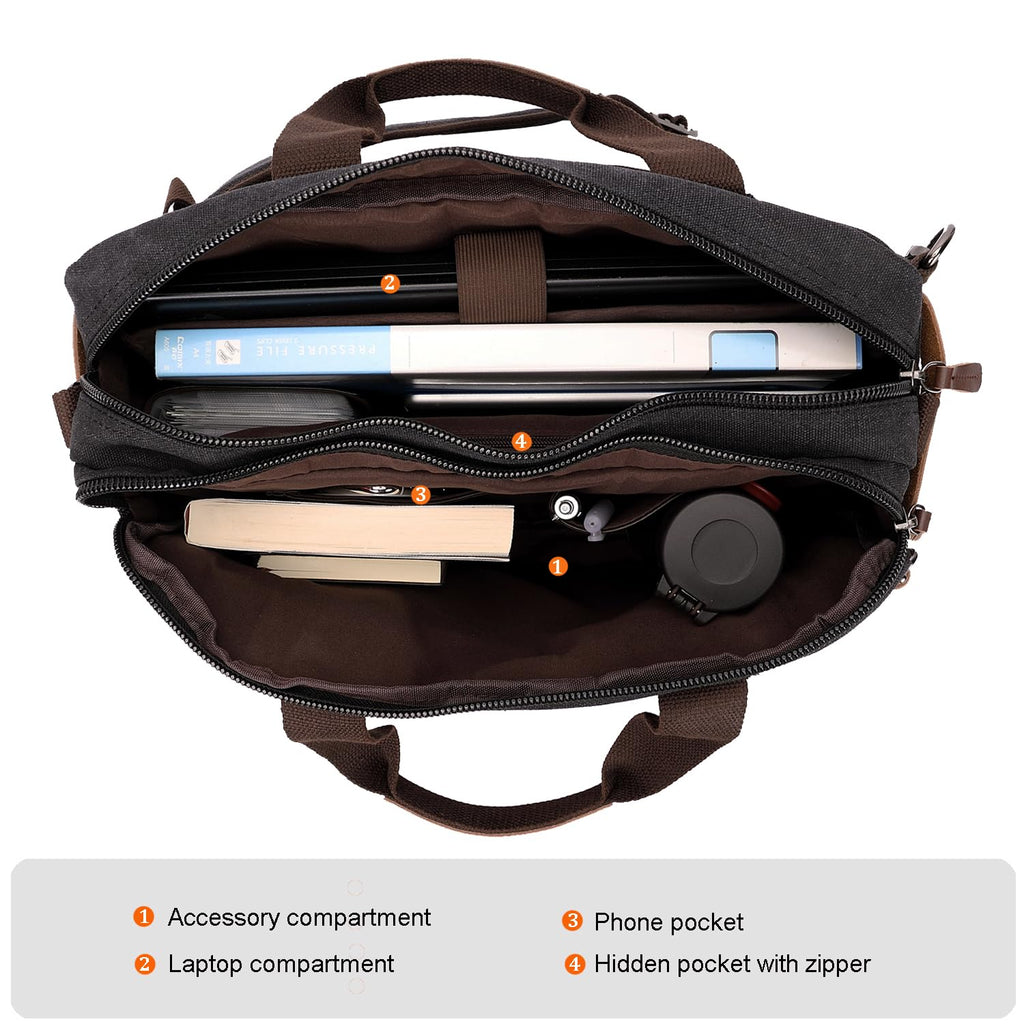 3 In 1 Laptop Bag for Men, Convertible Messenger Bag Canvas Computer Briefcase,Laptop Shoulder Bag for Work Travel College