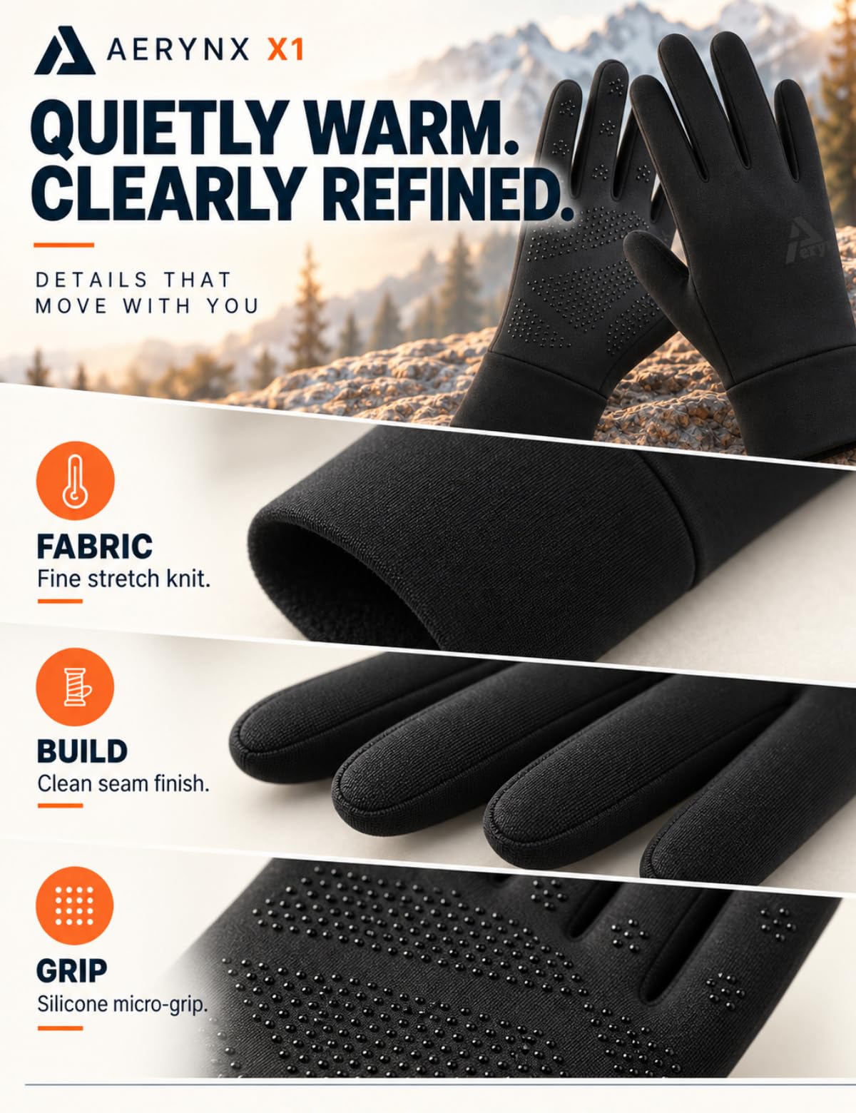 Aerynx Lightweight Winter Gloves for Men Women, Warm Running Touchscreen Fleece Lined Thermal Glove Liners for Cold Weather Driving, Cycling, Hiking, Walking