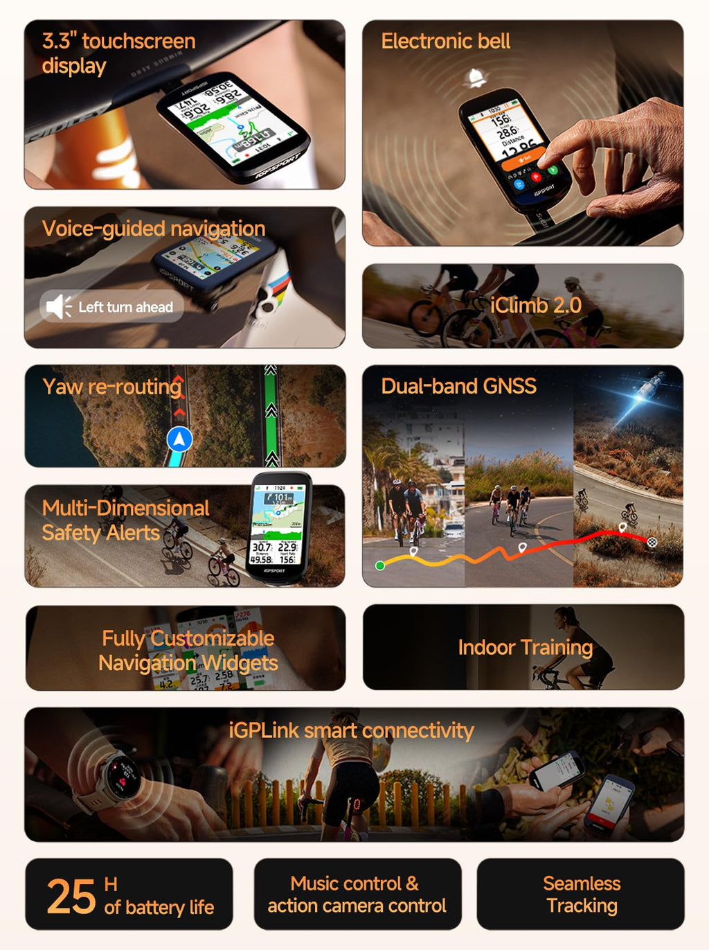 iGPSPORT BSC500 GPS Bike Computer, 3.3'' Touch Screen MAP Voice Navigation