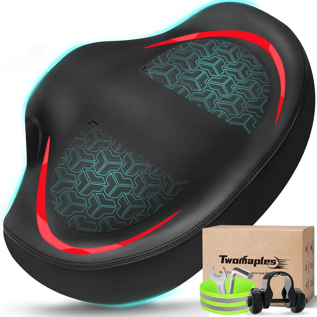 Extra Wide Noseless Padded Bike Seat for Exercise & E-Bikes