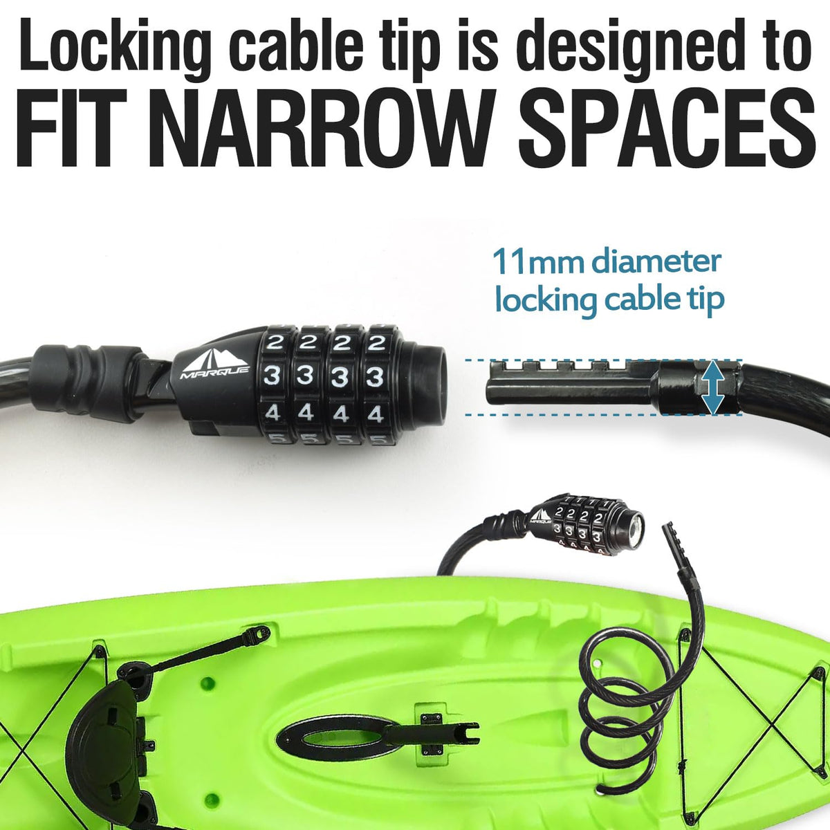 MARQUE Combination Bike Lock Cable- 3/8 inch (5FT, 10FT, 15FT, 25FT) Resettable Combination Lock, Anti-Theft Coiled Security Cable for Bicycles, Kayaks, Paddle Boards, Gates and Outdoor Gear