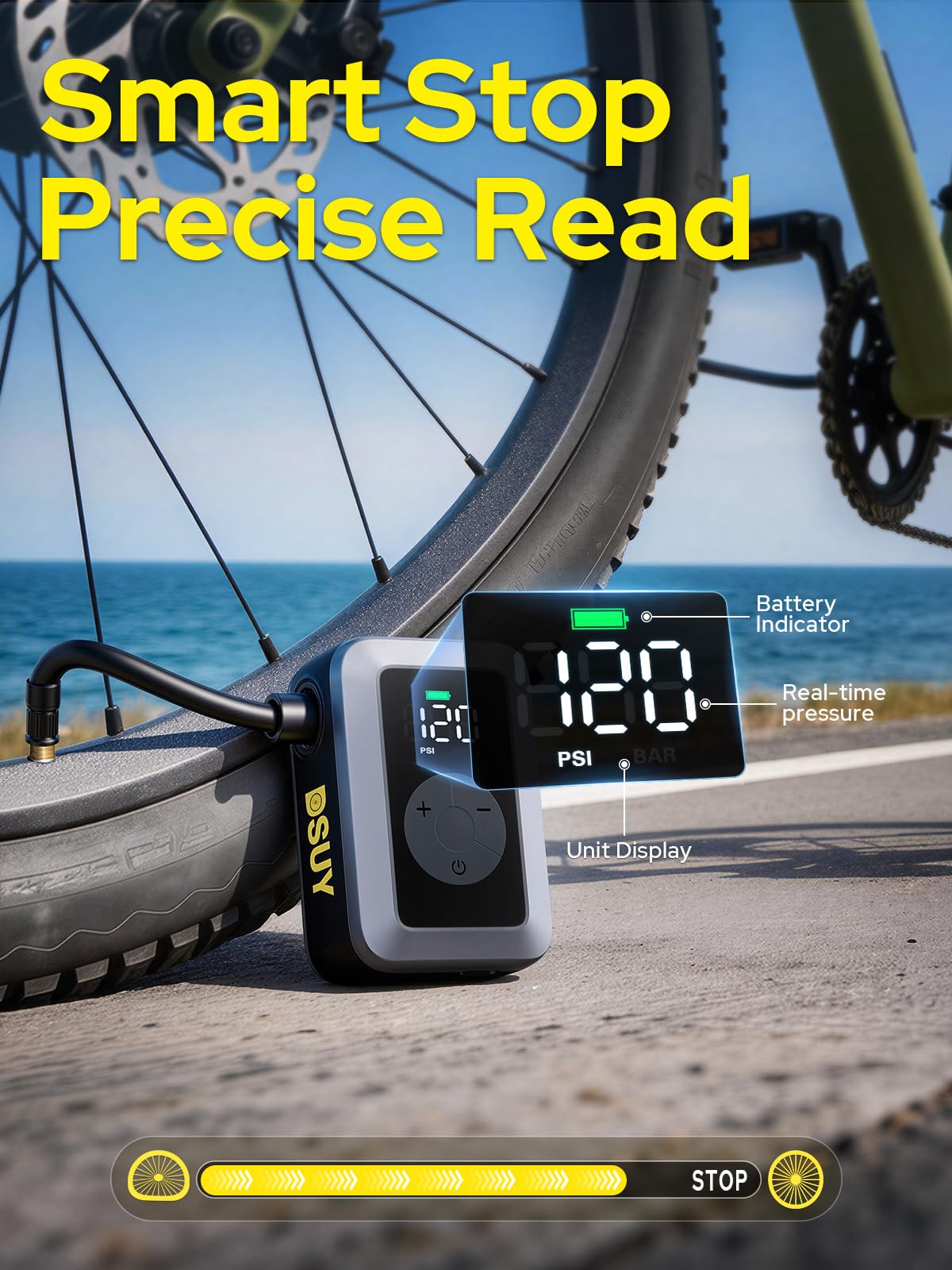 DSUY 120 PSI Mini Electric Bike Pump with Digital Gauge