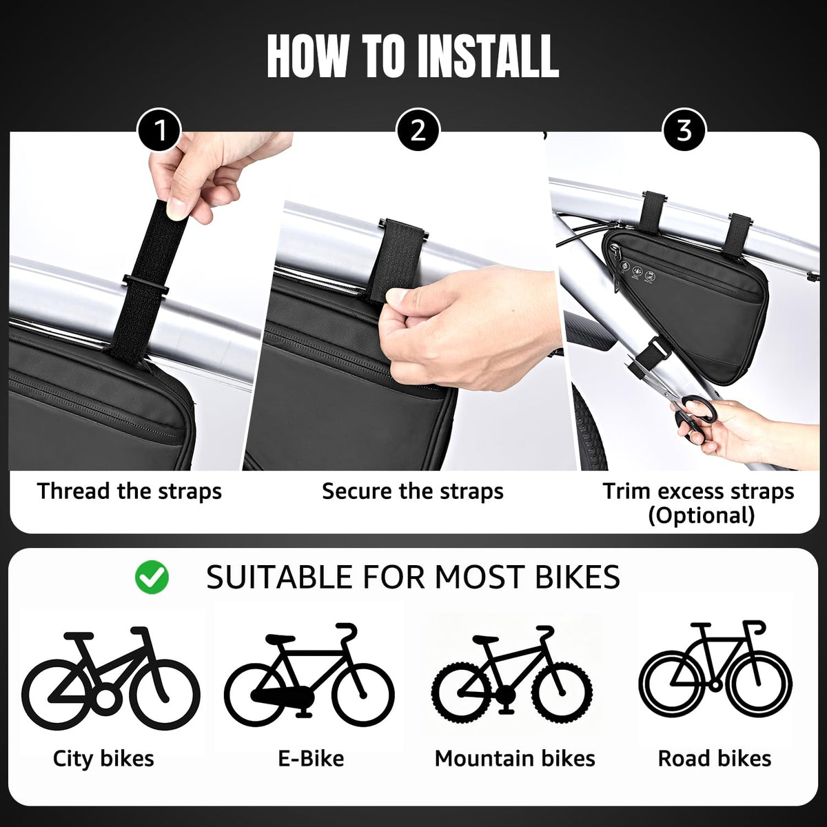 WOTOW Bike Frame Bag - Water-Resistant Reflective Triangle Storage Bag, 2L