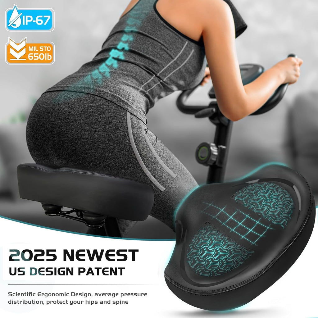 Extra Wide Noseless Padded Bike Seat for Exercise & E-Bikes